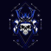 samurai skull helmet with sacred geometry for t-shirt design vector