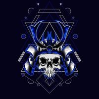 samurai skull helmet with sacred geometry for t-shirt design vector