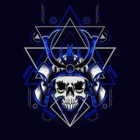 samurai skull helmet with sacred geometry for t-shirt design vector