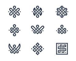 conjunto de 9 símbolos celtas. conjunto de nudos sin fin celtas. patrones celtas. vector