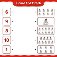 Count and match, count the number of Shuttlecock and match with the right numbers. Educational children game, printable worksheet, vector illustration