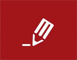 pencil icon in red image, illustration of pencil in white on red background, a pen design on a red background photo