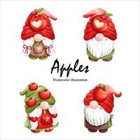 watercolor apples gnome, gnome fruit vector illustration