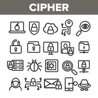 Cipher, Data Protection Linear Vector Icons Set
