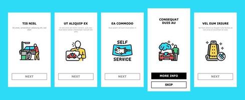 Self Service Car Wash Onboarding Icons Set Vector