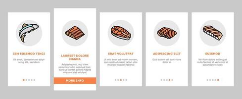 Salmon Fish Delicious Seafood Onboarding Icons Set Vector