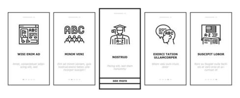 English Language Learn At School Onboarding Icons Set Vector