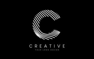 Warp Zebra Lines Letter C logo Design with Black and White Lines and Creative Icon Vector