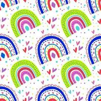Vector seamless pattern with rainbows of bright colors with a beautiful ornament highlighted on a white background is ideal for children's posters.