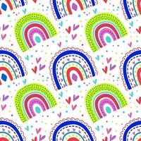 Vector seamless pattern with rainbows of bright colors with a beautiful ornament highlighted on a white background is ideal for children's posters.