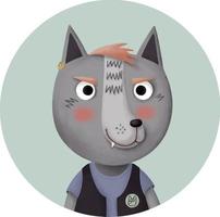 Cute round icon with cartoon wolf vector