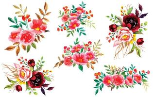 Bohemian watercolor rose pink flower bouquet collection vector