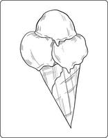 diseño de página para colorear helados, diseño de arte de línea de helados vector