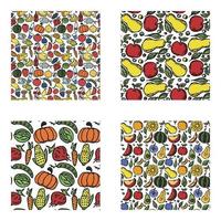 set of different seamless food patterns. doodle vector food background