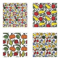 set of different seamless food patterns. doodle vector food background