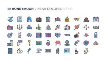 Honeymoon Linear Colored icon set vector