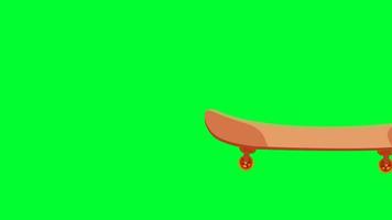 Skateboard-Animation auf grünem Bildschirm. 2D-Cartoon-Skateboard-Videoanimationsschleife. Trolley-Skateboard mit 4k-Animation. video