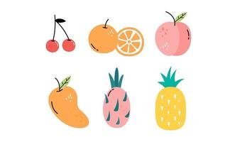 Tropical Fruits Doodle Flat Vector