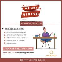 We are hiring content creator join our team digital creator job recruitment banner vector