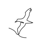 One continuous line gull or seagull flies design vector