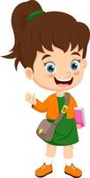 Cartoon little school girl waving hand vector