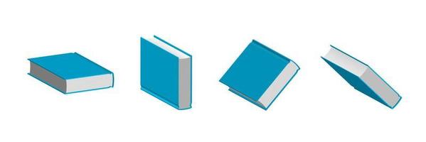 Set of closed blue books in different positions for bookstore vector