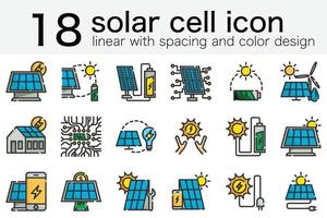 conjunto de icono fotovoltaico de panel de celda solar en lineal mínimo con diseño de espacio vector