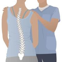 Spine deformation types and healthy spine comparison diagram poster with backbone curvatures. Female profile and back view. Chiropractic information. vector