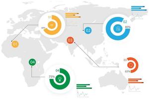 elementos abstractos infografía círculo anillo datos de forma radial y mapa mundial vector plantilla proceso concepto paso para estrategia y educación de la información