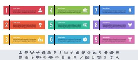 Infographic design business concept vector illustration with 9 steps or options or processes represent work flow or diagram or web button banner