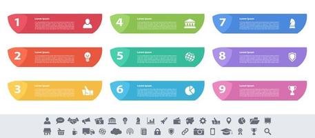 ilustración de vector de concepto de negocio de diseño infográfico con 9 pasos u opciones o procesos representan flujo de trabajo o diagrama o banner de botón web