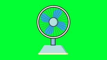 tafelventilator en standventilator groen scherm animatie. 2D cartoon voetstuk fan animatie in hete zomerseizoen. video