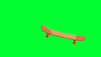 animazione di skateboard su schermo verde. Ciclo di animazione video di skateboard del fumetto 2D. Skateboard con carrello di animazione 4K.