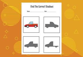 Find the correct shadow. Education developing worksheet. Matching game for kids. vector