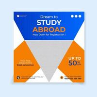 Modern study abroad social media post design template vector