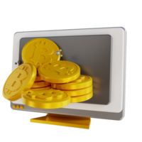 3D illustration  bitcoin and computer png