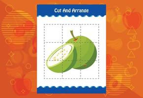 Cut and arrange with a fruit worksheet for kids. Educational game for children vector