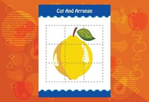 Cut and arrange with a fruit worksheet for kids. Educational game for children vector