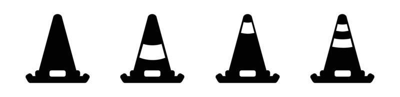 icono de cono en vector de estilo diferente, dos iconos de vector de cono de color y negro diseñados, conjunto de iconos de cono de tráfico, ilustración de vector de símbolo de barrera