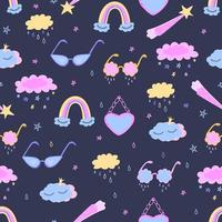 Seamless pattern with clouds in kawaii style. vector