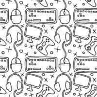 Seamless gaming pattern. Background with gamepad,monitor, keyboard, computer mouse, headphones vector