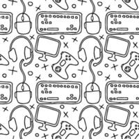 Seamless gaming pattern. Background with gamepad,monitor, keyboard, computer mouse, headphones vector