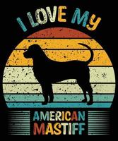 gracioso mastín americano vintage retro puesta de sol silueta regalos amante de los perros dueño del perro camiseta esencial vector