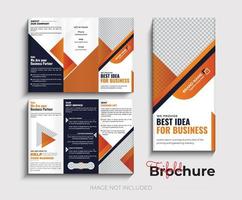 Tri fold yellow brochure design with square and abstract shapes, corporate business template vector