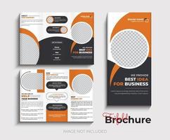 Tri fold yellow brochure design with square and abstract shapes, corporate business template vector