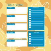 Weekly planner template. A planner for week organization of time with abstract background. vector