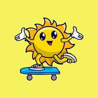 Cute sun cartoon playing skateboard vector