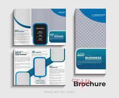 Tri fold yellow brochure design with square and abstract shapes, corporate business template vector
