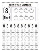 Trace the number for Preschool or Kindergarten kids to improve basic writing skills vector