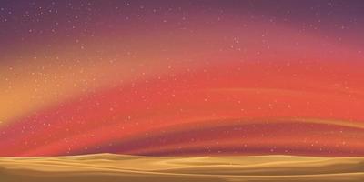 vía láctea y luz naranja en las dunas de arena del desierto, paisaje nocturno colorido con cielo estrellado, hermoso universo con fondo espacial de galaxia.campo de estrellas de banner vectorial en el cielo nocturno para el fondo de viaje vector